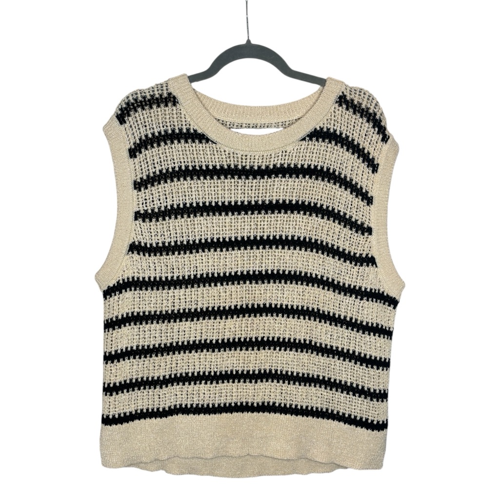Dissh Crochet Lightweight Knit Sleeveless Top Xxl Beige Black Stripe